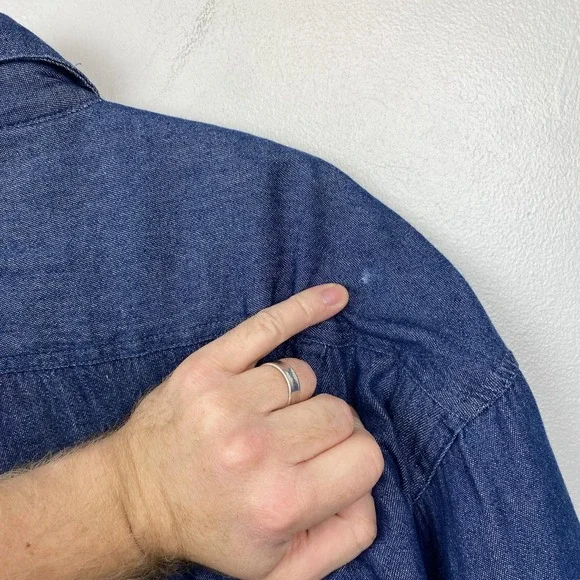 Wrangler Jacket Mens‎ 2XL Blue Sherpa Lined Denim Shirt Jacket Shacket Pockets - Picture 7 of 11